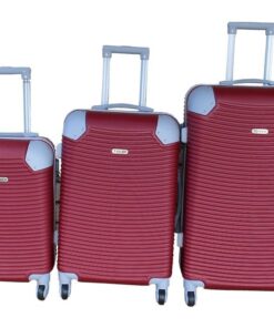 ABS Hardside Spinner Luggage Set - Burgundy Red with Silver Accents - 3-Piece