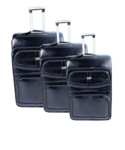 Acesa Black Luggage Set of 3 Leather Travel Suitcase Set