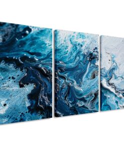 Acrylic Blue White 3 Piece Abstract Canvas Wall Art Deco