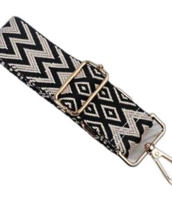Adjustable Bag Strap Geometric Print - Beige & Black