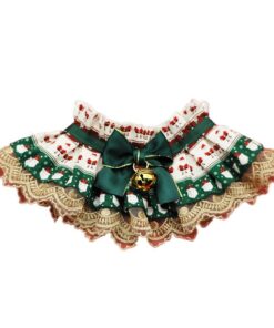 Adjustable Christmas Pet Bib with Lace - Green & White