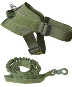 Adjustable Dog Vest Harness & Leash - Army Green - L