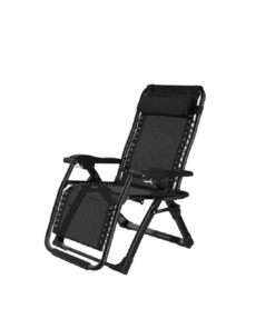 Adjustable Headrest Patio Folding Reclining Chair - Black