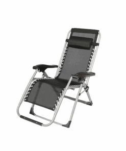 Adjustable Headrest Patio Folding Reclining Chair - Grey