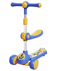 Adjustable Heights Children 2in1 Deck Light Up 3 Wheel Folding Kick Scooter - Blue, Yellow