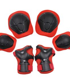 Adjustable Sports Protective Gear Guards Set for Kids-Pack of 6(Red)