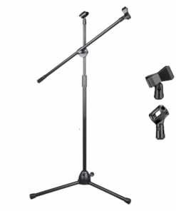Adjustable Tripod Microphone Stand Floor Boom Mic Stand with 2 Mic Clips