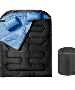 Adult Double Sleeping Bag Envelope Style Camping Sleeping Bag With Pillow - Black&Blue