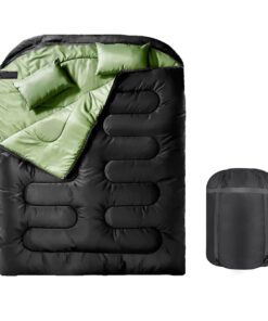 Adult Double Sleeping Bag Envelope Style Camping Sleeping Bag With Pillow - Black&Green