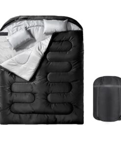 Adult Double Sleeping Bag Envelope Style Camping Sleeping Bag With Pillow - Black&Grey