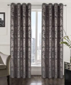 AF IMPEX Black Gold Velvet Abstract Dining Room Eyelet