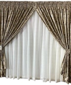 AF IMPEX Designs Brown, Gold Velvet Abstract Curtain Taped - 500w x 240