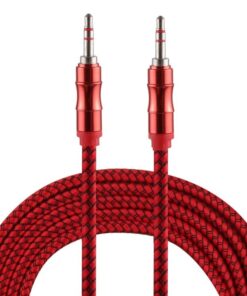 AfroTech Aux Cable 3.5mm to 3.5mm Male to Male Nylon Cloth Audio Cable-2m - Red