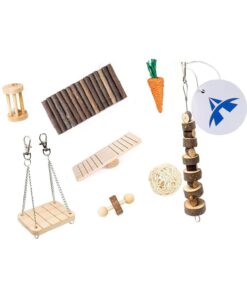 Alanes Hamster Chew Toys Set Small Animal Molar Toys Rodent Wooden Toy