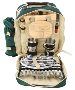 All-in-One Complete Cutlery Set Camping Picnic Backpack for 4 - Green