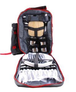 All-in-One Complete Cutlery Set Camping Picnic Backpack for 4 - Grey