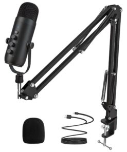 All in One Condenser Microphone Set With Adjustable Boom Arm - Black
