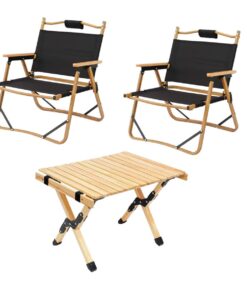 All-in-One Outdoor Picnic Camping Rollable Table with 2 Director Armchair - Black