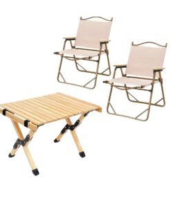All-in-One Outdoor Picnic Camping Rollable Table with 2 Director Armchair - Brown