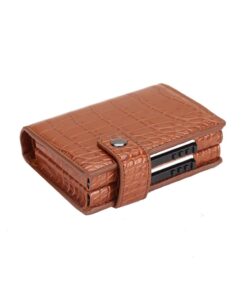 Alligator Print PU Leather Double Metal RFID ID Credit Card Holder Case - Brown