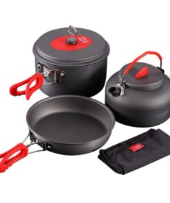 Alocs Compact Outdoor Cookware Set with Kettle- 3 Piece