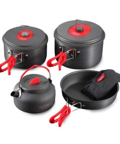 Alocs Compact Outdoor Cookware Set with Kettle- 5 Piece