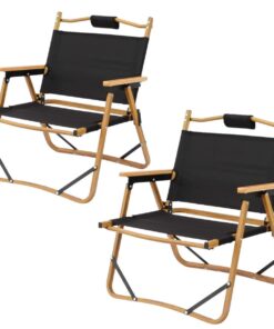 Aluminium Folding Camping Chair Outdoor Picnic Director Armchair, Set of 2 - Black