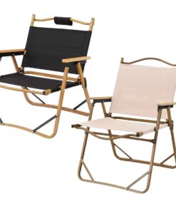 Aluminium Folding Camping Chair Outdoor Picnic Director Armchair, Set of 2 - Black & Khaki