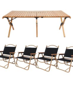 Aluminium Portable Outdoor Camping Table with 4 Director Folding Chair Set - Black