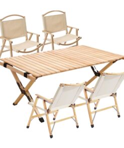 Aluminium Portable Outdoor Camping Table with 4 Director Folding Chair Set - Brown