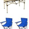 Aluminum Alloy Outdoor Folding Dining Table & 2 Bule Color Armchair