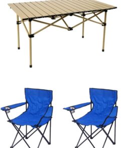 Aluminum Alloy Outdoor Folding Dining Table & 2 Bule Color Armchair