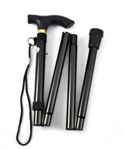 Aluminum Folding Cane Walking Stick with Rope - Black