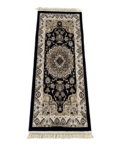 Aman Persian Design Navy/Beige Machine Made Bedside Rug - 150 x 60 cm
