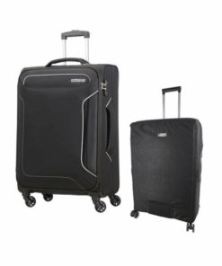 American Tourister Holiday Heat 67cm Check-in Spinner + Voss Luggage Cover - Black