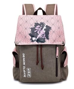Anime Canvas Demon Slayer Student Backpacks - Light Pink
