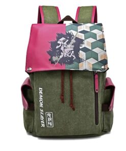 Anime Canvas Demon Slayer Student Backpacks - Pink Green