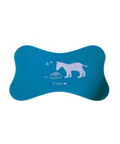 Anti-Slip Bone Shaped Waterproof Pet Dog Feeding Bowl Place Mat 50cm x 30cm - Blue