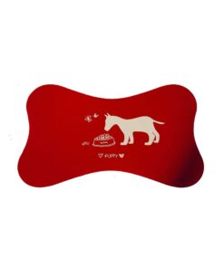 Anti-Slip Bone Shaped Waterproof Pet Dog Feeding Bowl Place Mat 50cm x 30cm - Red