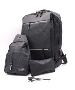 Anti Theft 3 Piece Modern Laptop Backpack Bag with USB Port - Plain Black