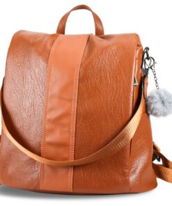 Anti-Theft Backpack for Ladies Water-proof Shoulder Bag for School Travel - Brown