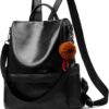 Anti-Theft Backpack Shoulder Bag for Women Spacious Waterproof PU Leather-M - Black