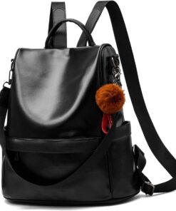 Anti-Theft Backpack Shoulder Bag for Women Spacious Waterproof PU Leather-M - Black