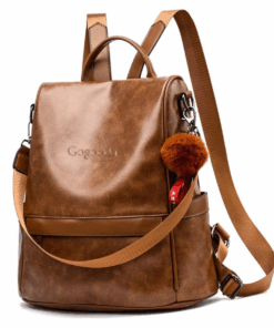 Anti-Theft Backpack Shoulder Bag for Women Spacious Waterproof PU Leather-M - Brown