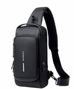 Anti-Theft Crossbody Lock Sling Chest Bag Shoulder bag With USB Port - Black