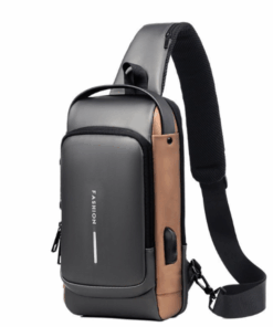 Anti-Theft Crossbody Lock Sling Chest Bag Shoulder bag With USB Port - StoneGrey