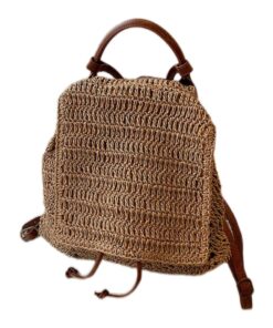 Anti-Theft Flap Khaki Drawstring Straw Design Bag