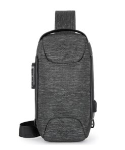 Anti-Theft Lock Sling Chest Bag Crossbody With USB Port - Grey