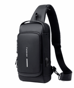 Anti-Theft Lock Sling Chest Bag Shoulder Crossbody With USB Port - Black