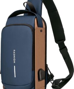 Anti-Theft Lock Sling Shoulder Crossbody Chest Bag With USB Port - Blue